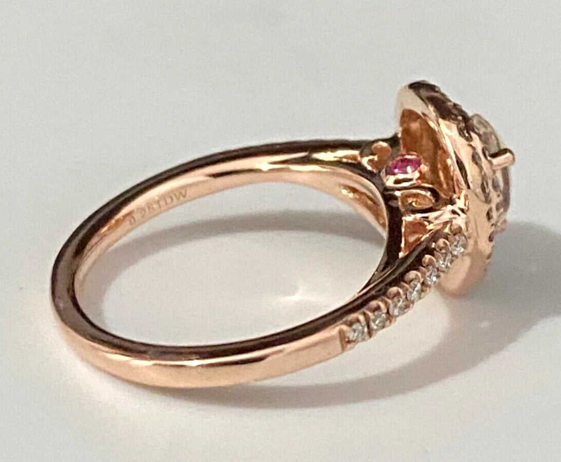 10K Rose Gold W/ Morganite & 0.25CT Diamond Halo Ring Size H 1/2 - 4
