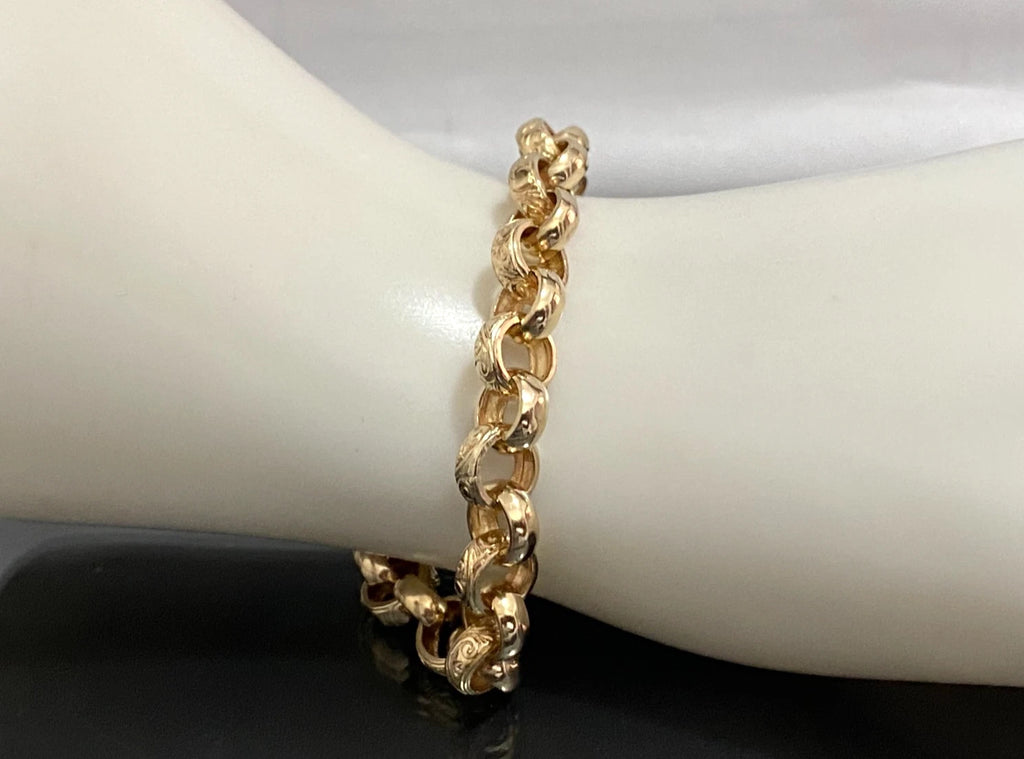 9K Yellow Gold Belcher Link Filigree Heart Padlock Bracelet