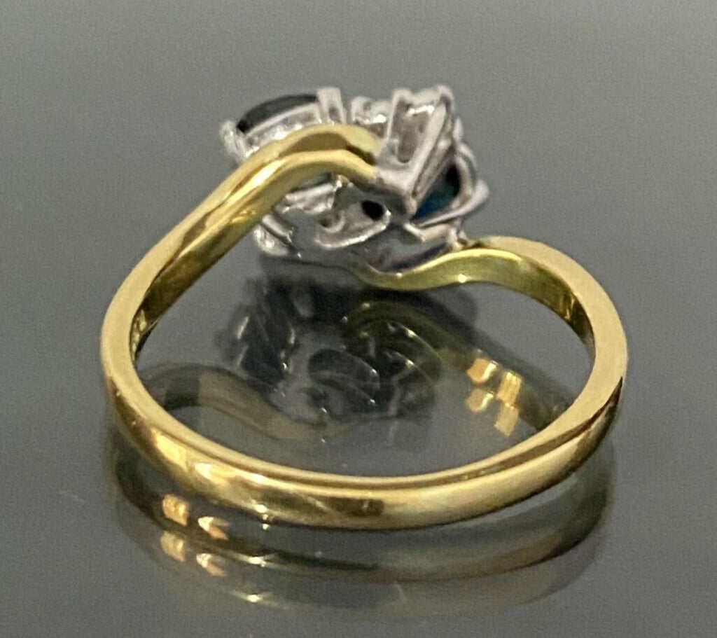 18K Yellow Gold W/ Sapphire & Diamond Crossover Ring Size M - 6