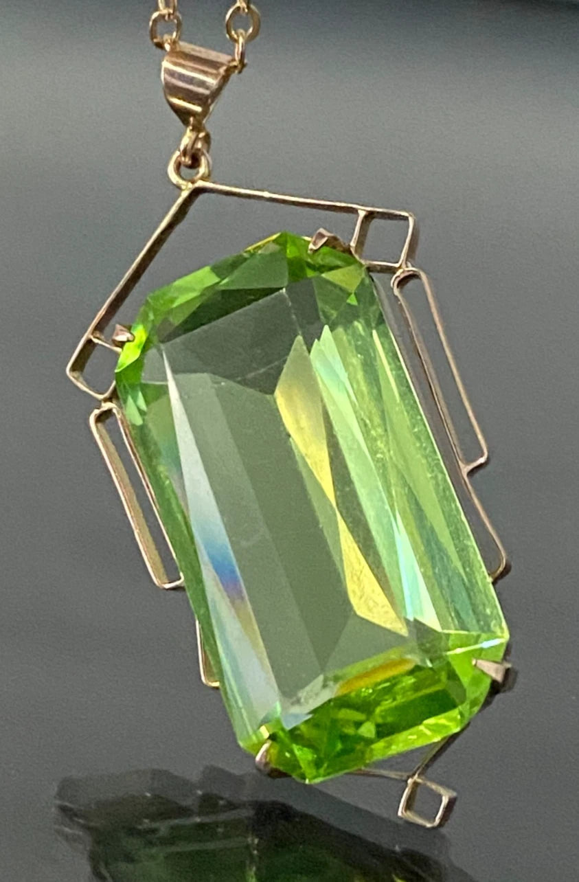 Vintage 9K Yellow Gold & Green Paste Pendant