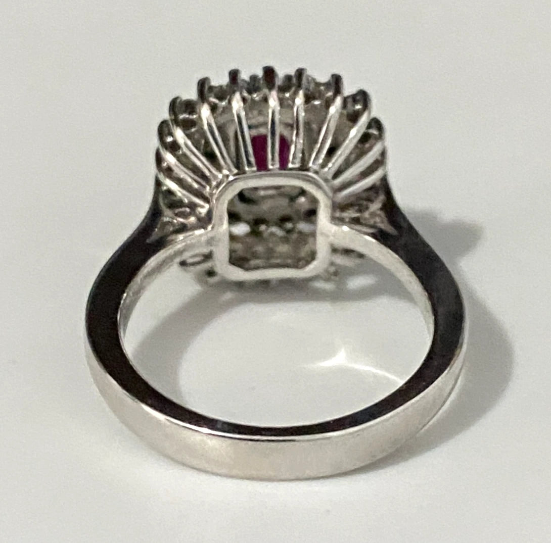 18K White Gold W/Ruby & 0.50CT Diamond Ring Size K 1/2 - 5 1/2
