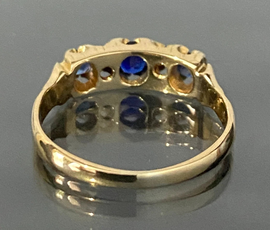 Edwardian 18K Yellow Gold W/ Sapphire & Diamond Ring Size N - 6 3/4