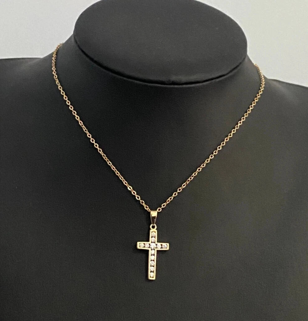 9K Yellow Gold & Cubic Zirconia Cross Pendant 31.50mm High