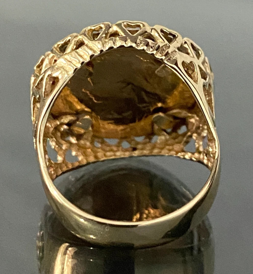 22K Gold Half Sovereign Coin C1897 in 9K Gold Ring Size N 1/2 - 7
