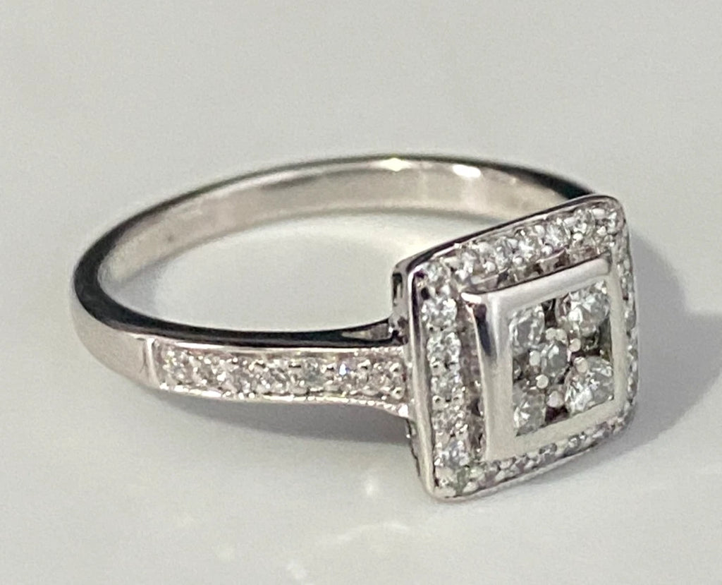 18K White Gold & 0.50CT Diamond Square Engagement Ring Size O - 7 1/4