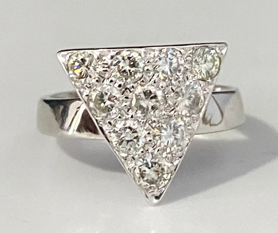 18K White Gold & 0.75CT Diamond Triangle Ring Size M - 6 1/4