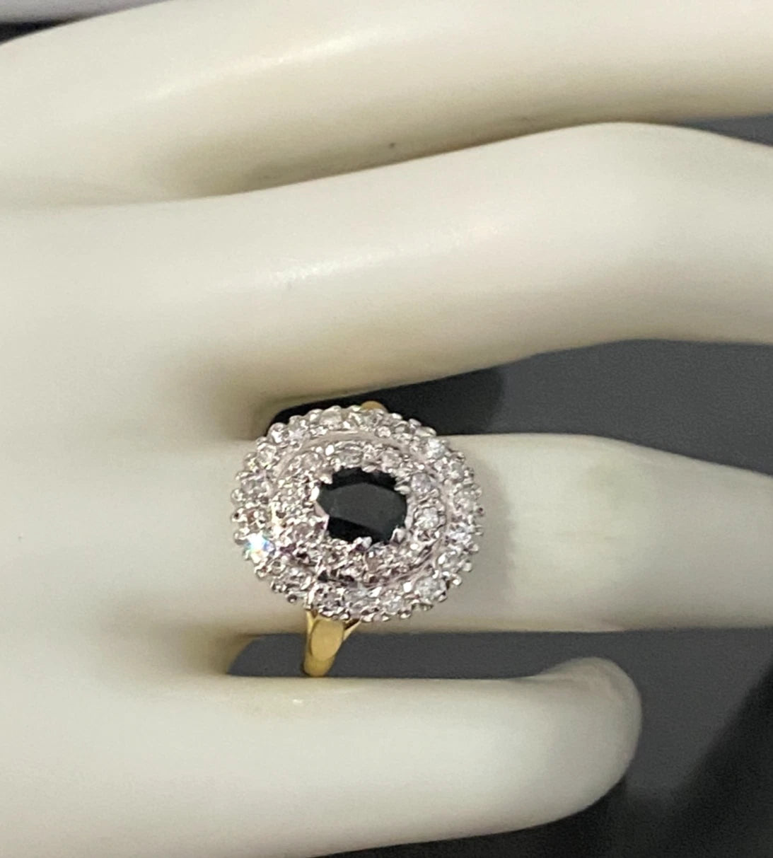 18K Yellow Gold W/ Green Sapphire & Diamond Cluster Ring Size N 1/2 - 7