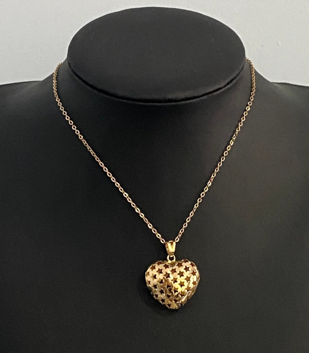 Italian 18K Yellow Gold Star Heart Pendant 30.50mm High