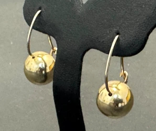 9K Yellow Gold 12.5mm Ball Hook Earrings
