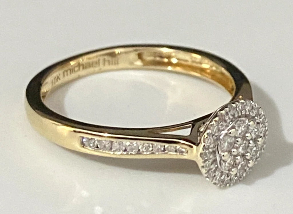10K Yellow Gold & 0.25CT Diamond Halo engagement Ring Size O - 7 1/4