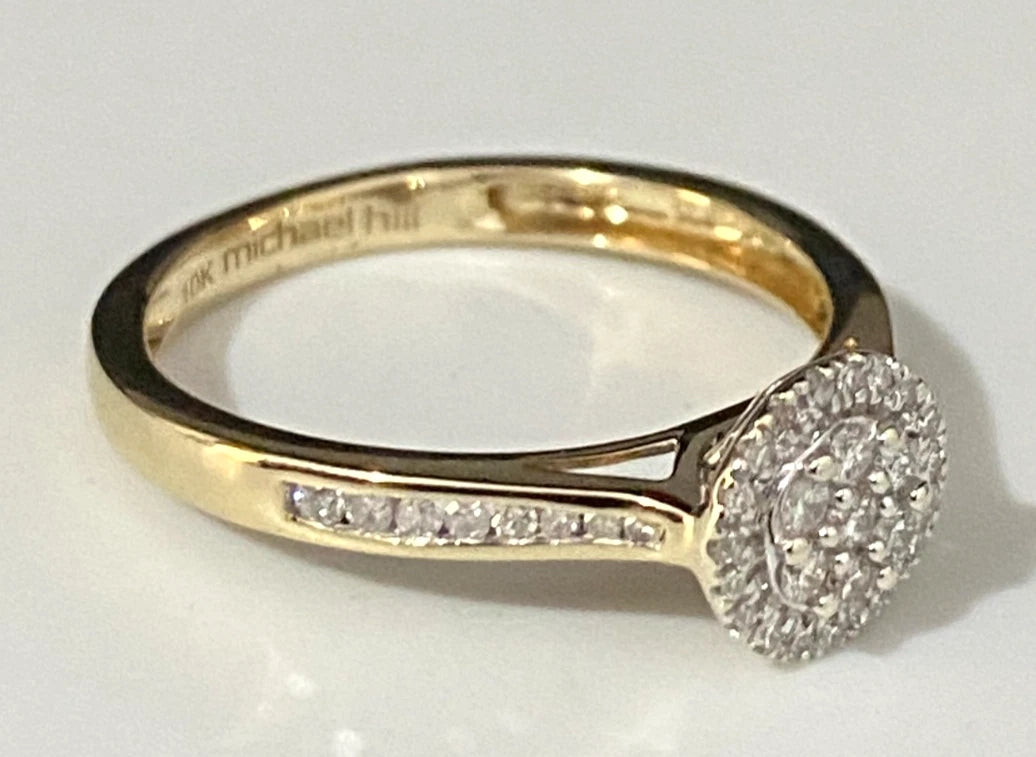 10K Yellow Gold & 0.25CT Diamond Halo engagement Ring Size O - 7 1/4