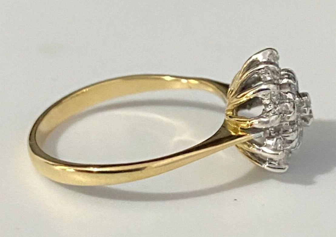 18K Yellow Gold & 0.30CT Diamond Cluster Ring Size M - 6