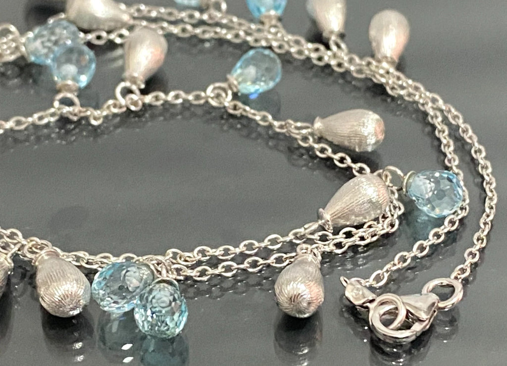 14K White Gold & Topaz Y-Drop Necklace 40.0cm Long