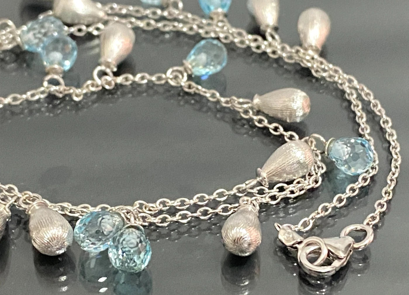 14K White Gold & Topaz Y-Drop Necklace 40.0cm Long
