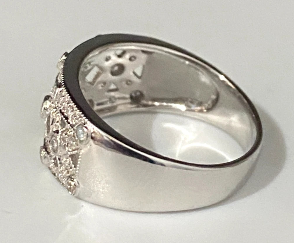 18K White Gold & 0.25CT Diamond Filigree Dress Ring Size O - 7 1/4