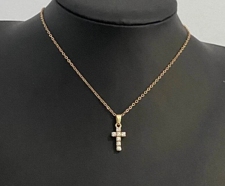 9K Yellow Gold & Cubic Zirconia Cross Pendant 23.50mm High