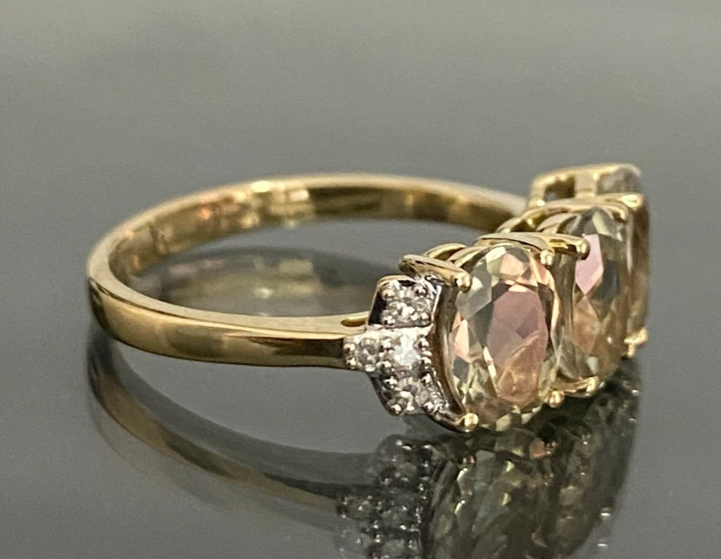 9ct Yellow Gold 2.57ct Csarite & Diamond Three Stone Ring - Size L (US 5.75)
