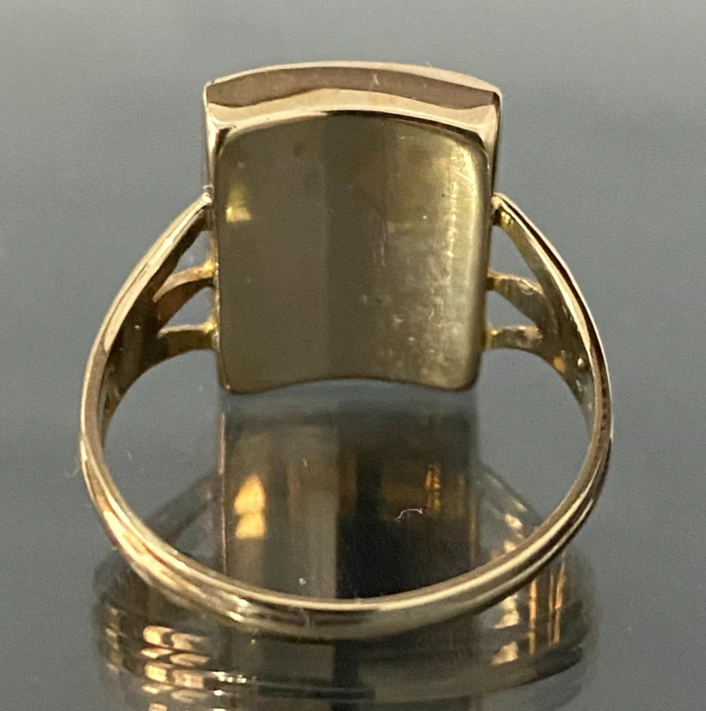 Antique 9K Yellow Gold & Onyx " J " Letter Initial Ring Size P - 7 3/4