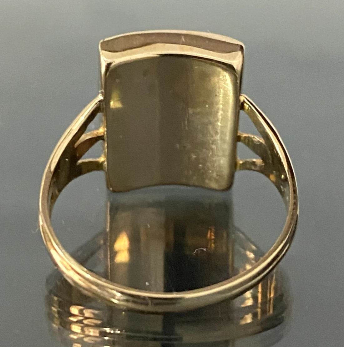 Antique 9K Yellow Gold & Onyx " J " Letter Initial Ring Size P - 7 3/4