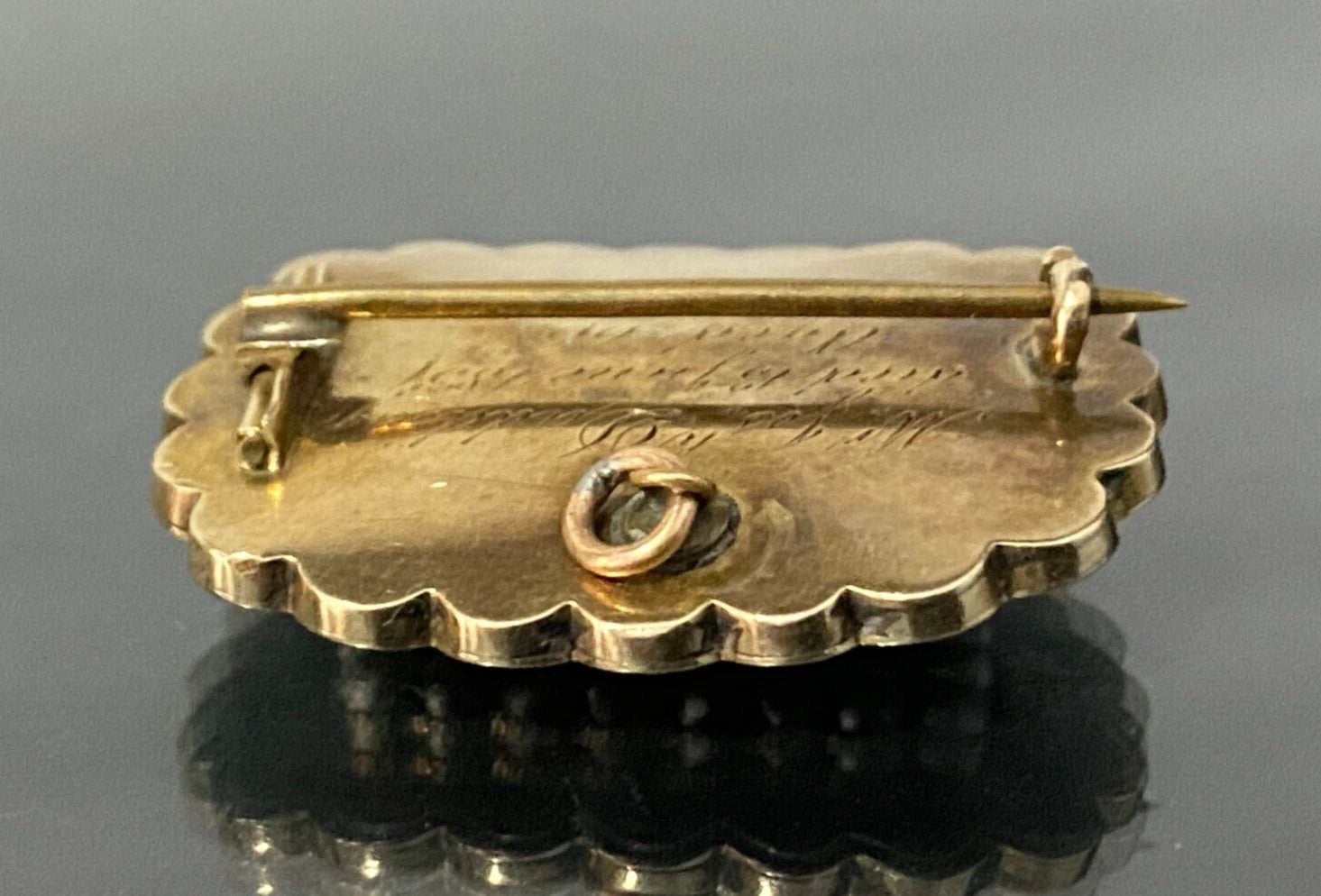 GEORGIAN 12K Gold W/ Pearl & Woven Hairwork Mourning Pendant / Brooch 32.30mm