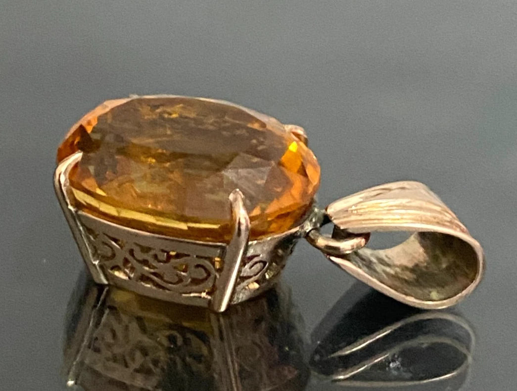 A Mid Century 14K Rose Gold Orange Stone Pendant 24mm | Vintage Estate Jewellery