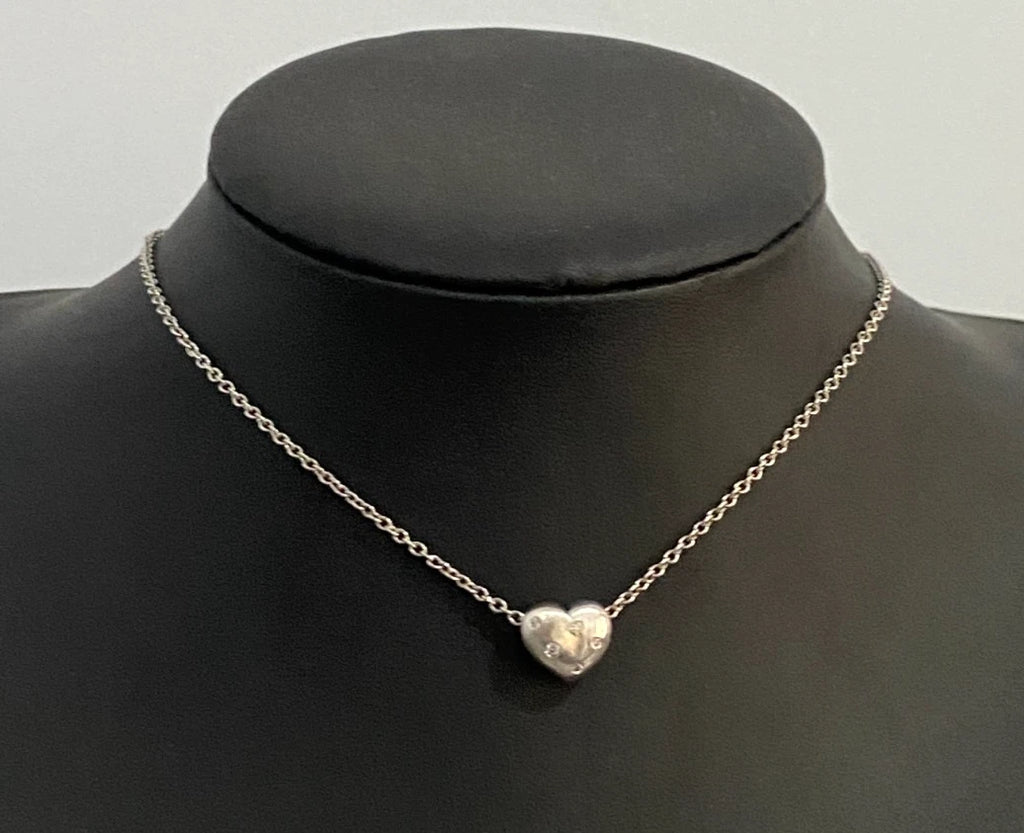 9K White Gold & Cubic Zirconia Flush Set Heart Pendant