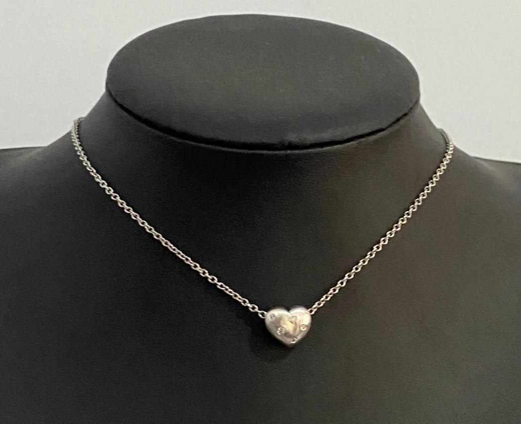 9K White Gold & Cubic Zirconia Flush Set Heart Pendant