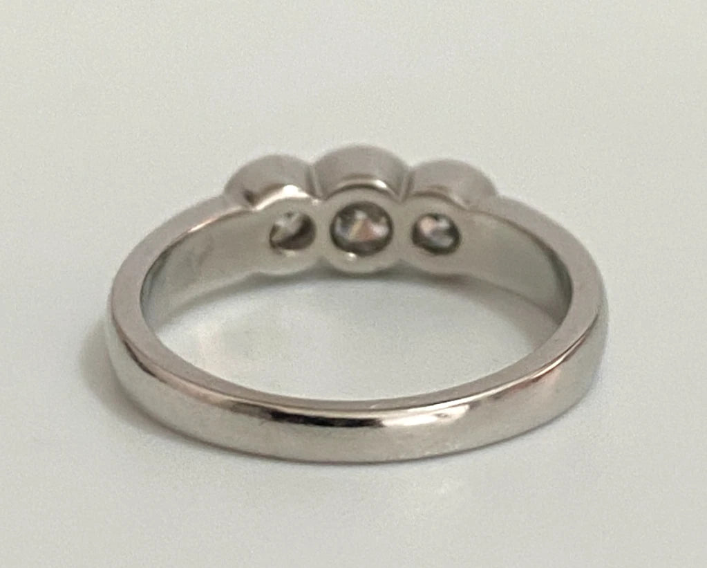 950 Palladium & 0.60CT Diamond 3 Stone Bezel Set Ring - Size I (US 4.5)