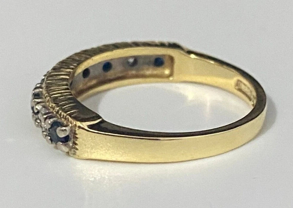 18K Yellow Gold W/ Sapphire & Diamond Eternity Band Ring Size N - 6 1/2