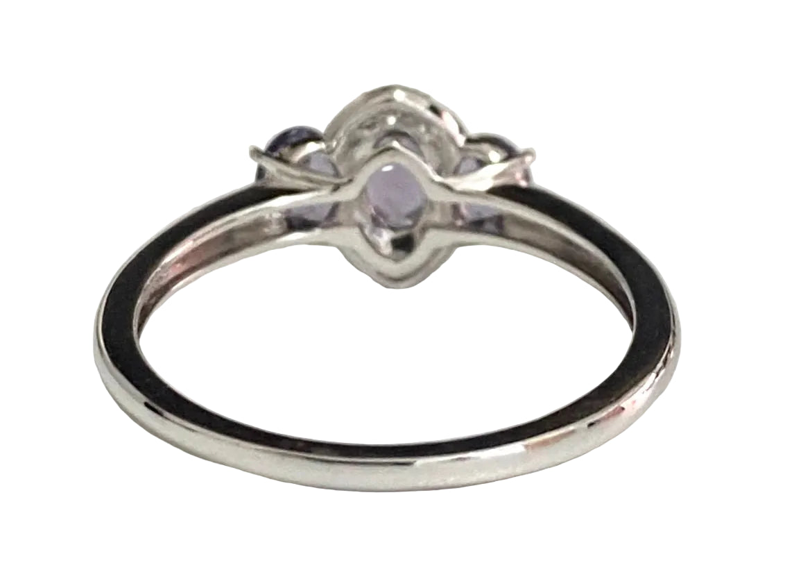 10K White Gold W/ Spinel & Natural Zircon Three Stone Ring - Size R (US 8.75)