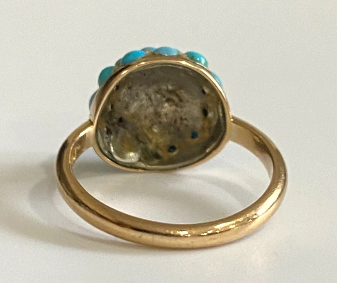 Antique 15ct Yellow Gold Turquoise domed cluster Ring Size J (US 4.75)
