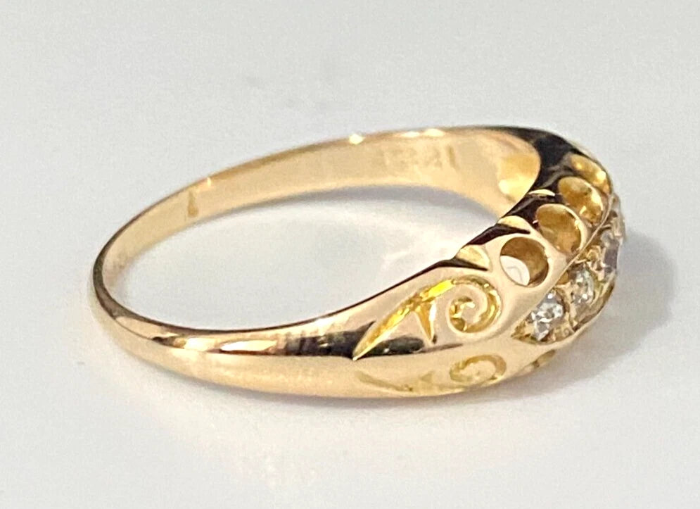 Edwardian 18K Yellow Gold & Old European Cut Diamond Ring Size K 1/2 - 5 3/8