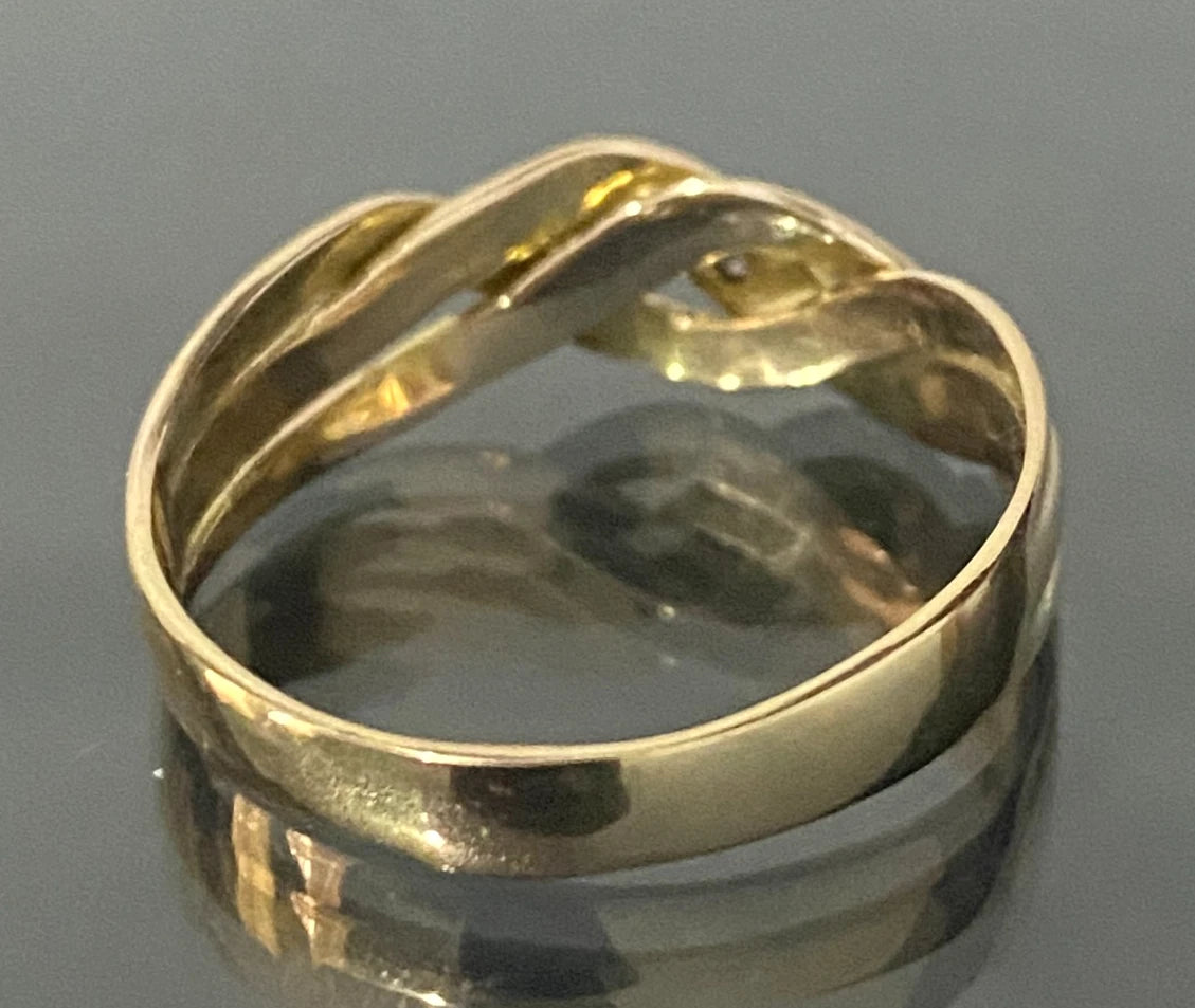 14K Yellow Gold & Diamond Braid Motif Ring Size S - 9 3/8