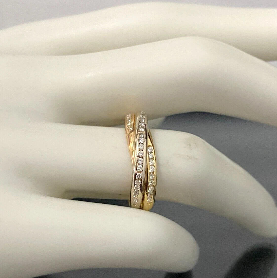 18K Yellow Gold & 0.40CT Diamond Crossover Band Ring Size M 1/2 - 6 1/4