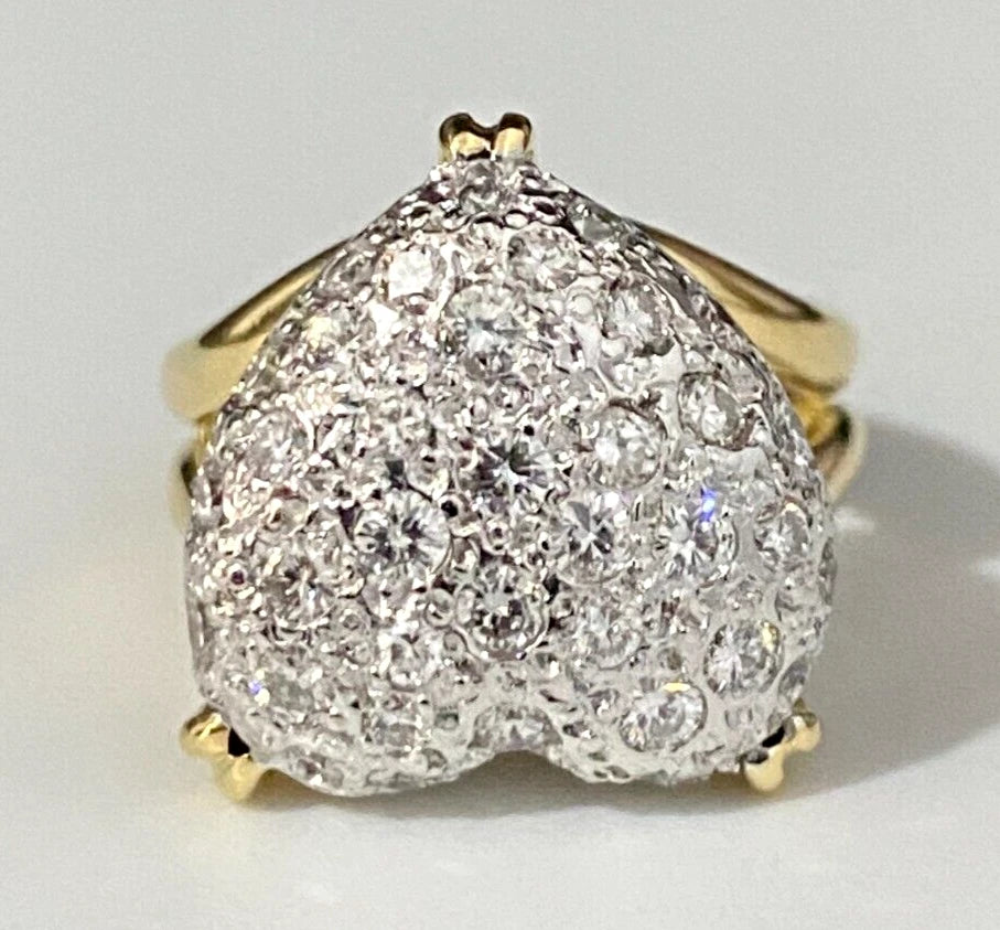 18K Yellow Gold & 0.75CT Diamond Heart Ring Size J 1/2 - 5
