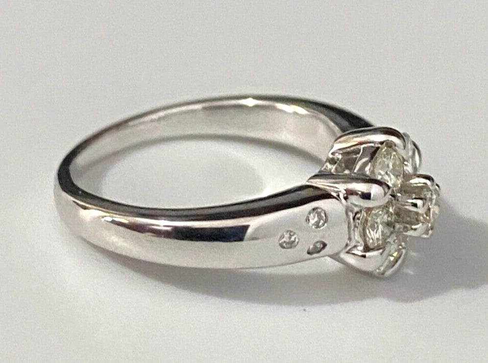 18K White Gold & 0.55CT Diamond Cluster Ring Size J 1/2 - 5
