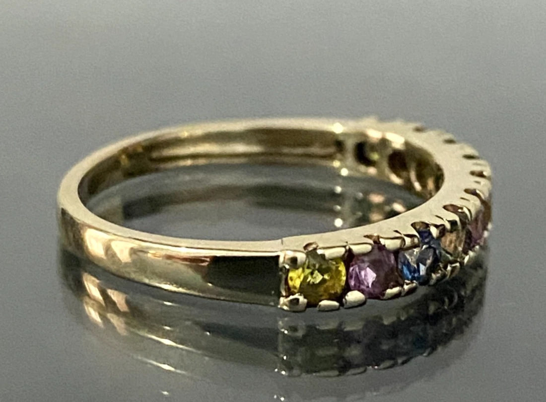 9K Yellow Gold W/Vari-hue Sapphire Eternity Ring Size M 1/2 - 6 1/2