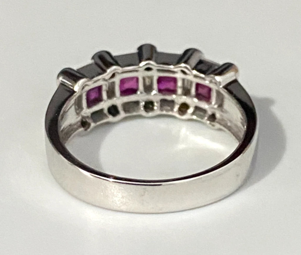 14K White Gold W/ Ruby & 0.60CT Diamond Ring Size N - 6 3/4