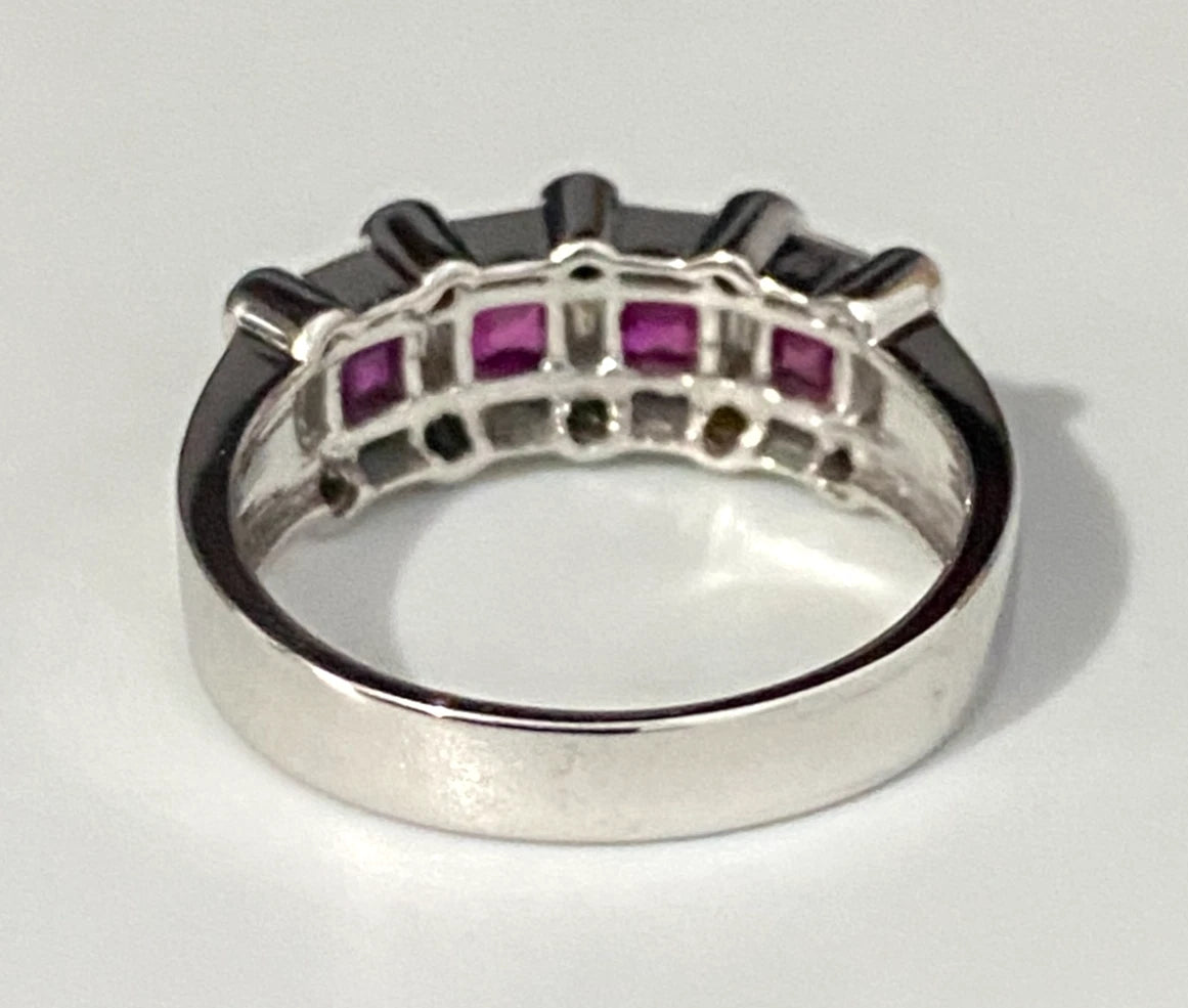 14K White Gold W/ Ruby & 0.60CT Diamond Ring Size N - 6 3/4