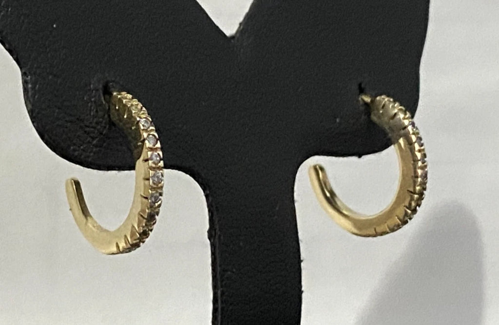 9K Yellow Gold & Cubic Zirconia Hoop Stud Earrings