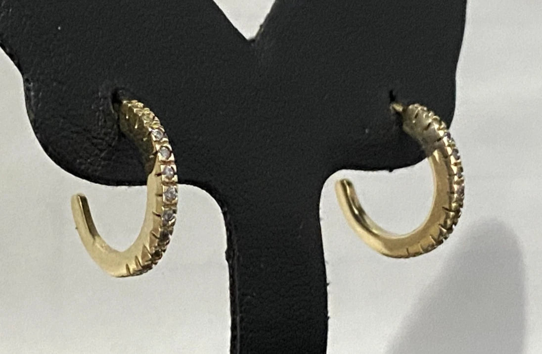 9K Yellow Gold & Cubic Zirconia Hoop Stud Earrings