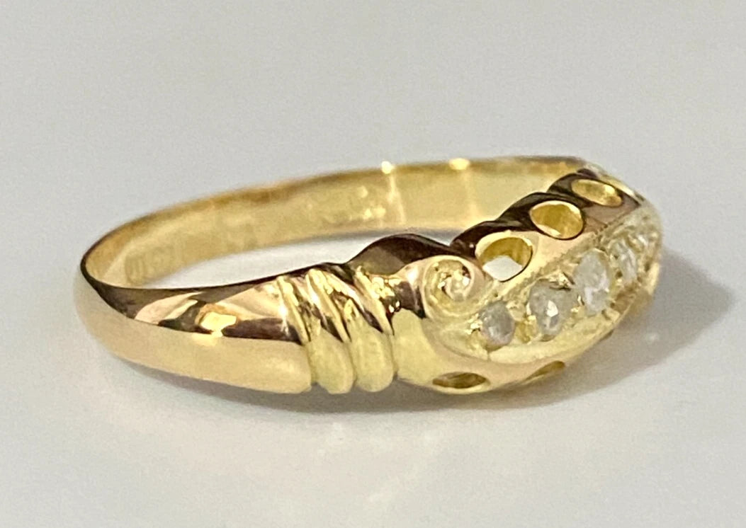 Antique 18K Yellow Gold & Rose Cut Diamond Ring C1919 Size L 1/2 - 6