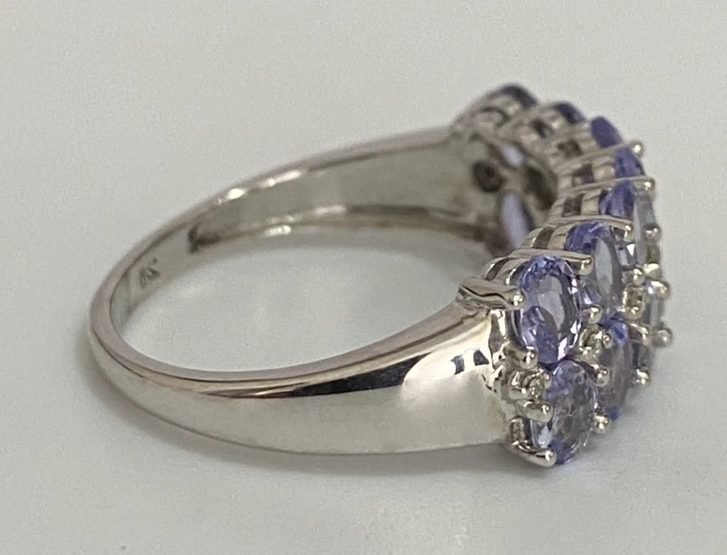 9K White Gold Tanzanite & Diamond Double Row Ring Size O (US 7.25)