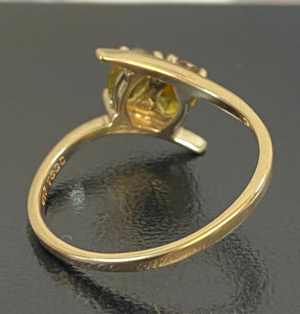 10ct Yellow Gold Two Stone Yellow Sphene Bypass Ring Size P (US 7 3/4)