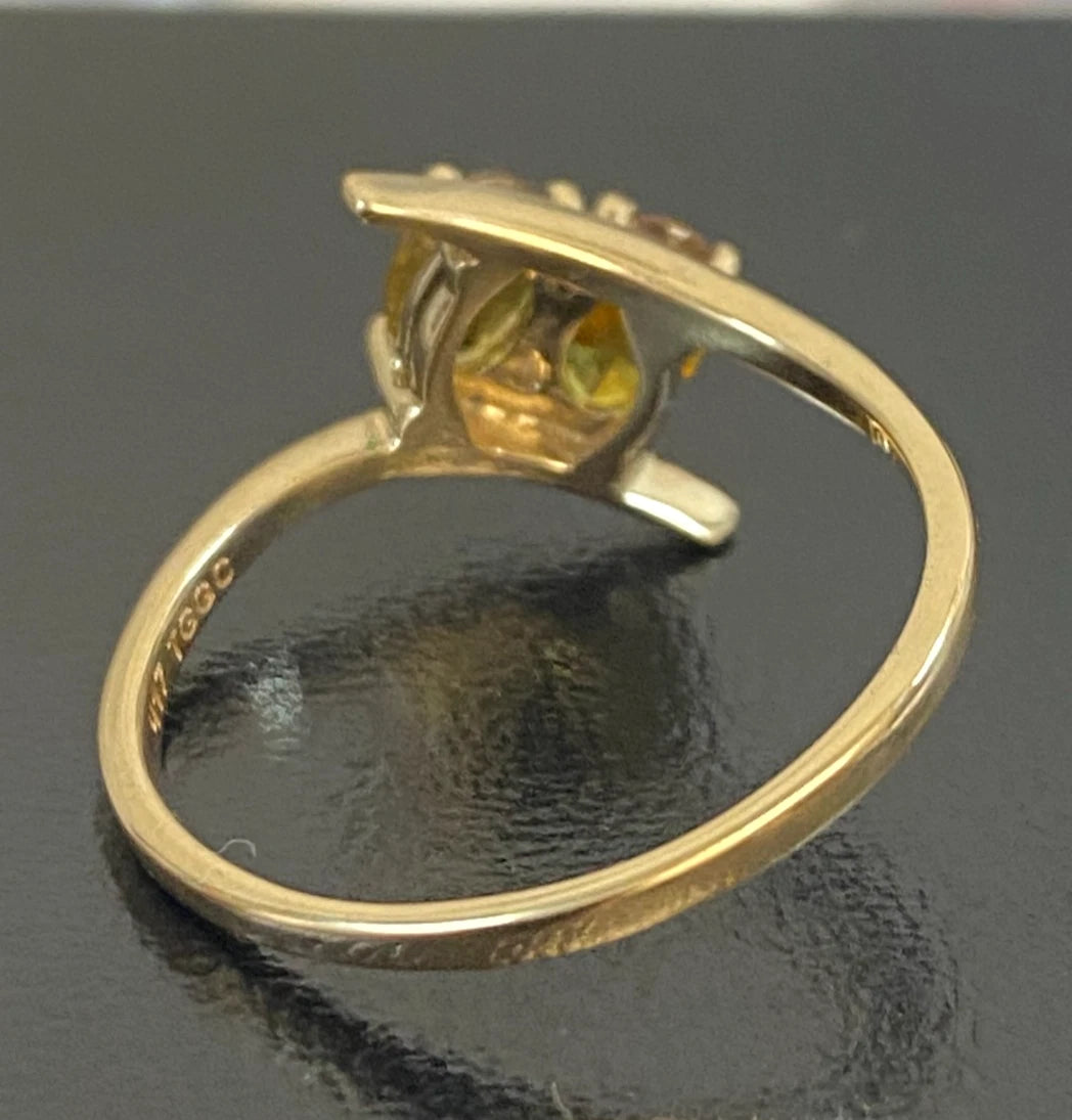 10ct Yellow Gold Two Stone Yellow Sphene Bypass Ring Size P (US 7 3/4)