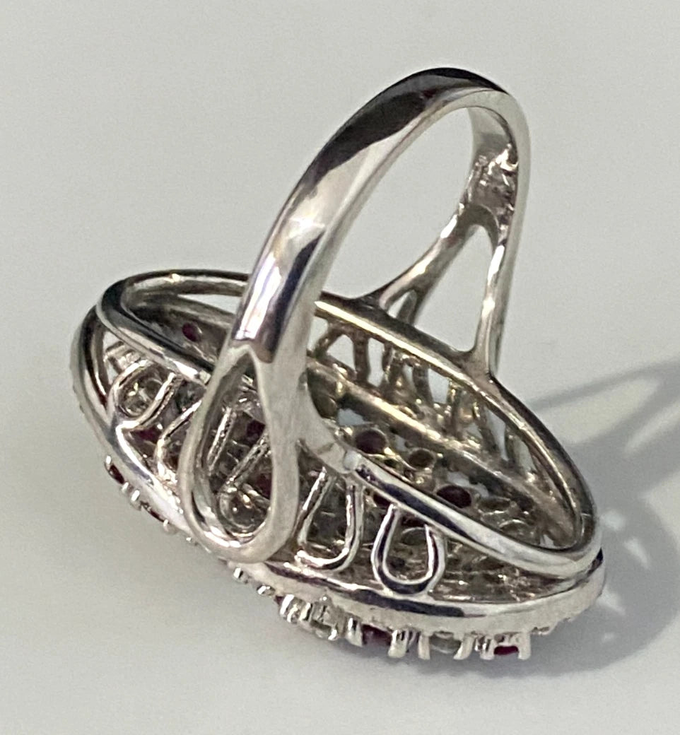 18K White Gold W/ Ruby & 1.0CT Diamond Cocktail Ring Size I - 4 1/2