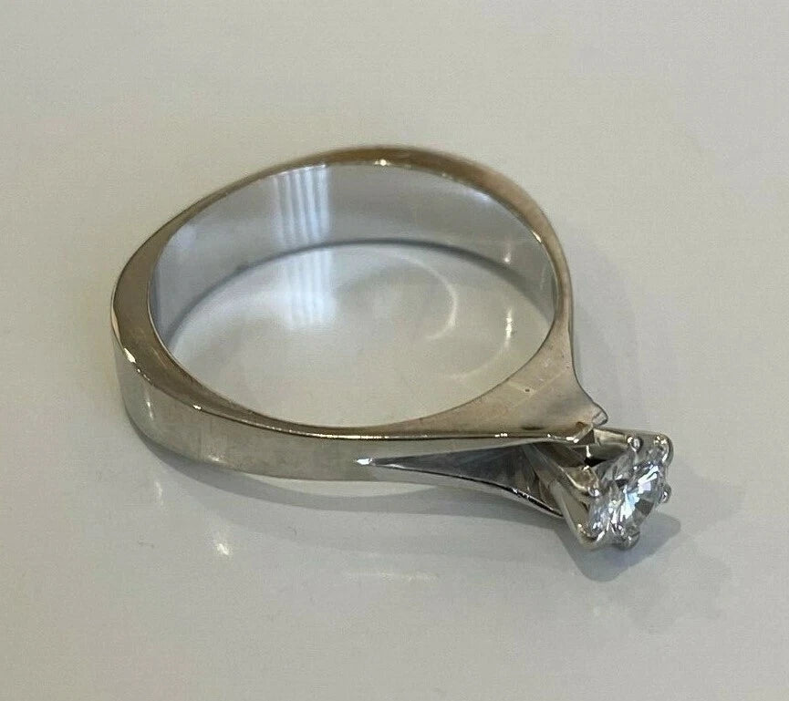 14K White Gold & 0.25CT Diamond High Set Solitaire Ring Size L 1/2 - 5 7/8