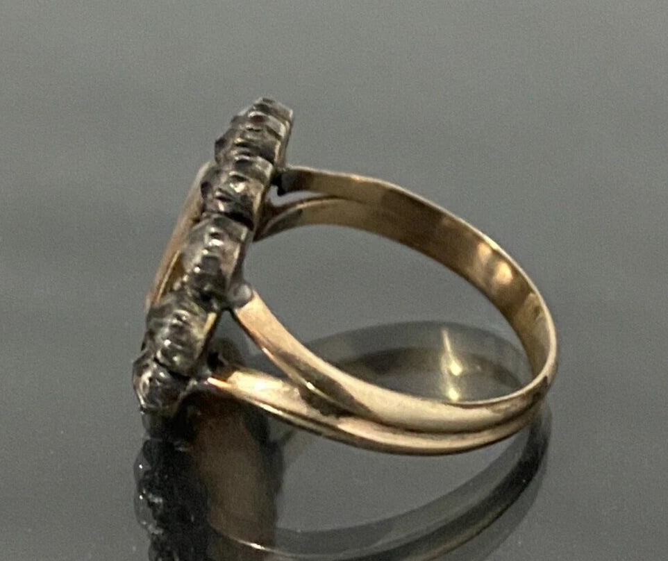 Georgian 9K Rose Gold & Hairwork Memorial Ring Size I 1/2 - 4 1/2