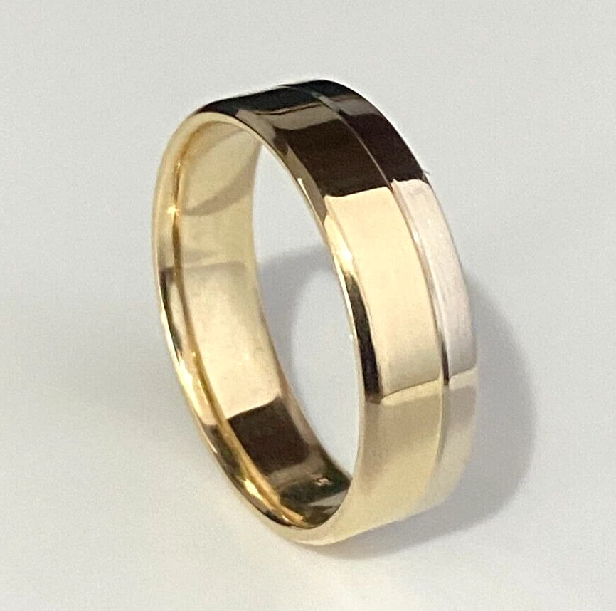14K Two Color Gold Wedding Band Ring Size S - 9 1/8