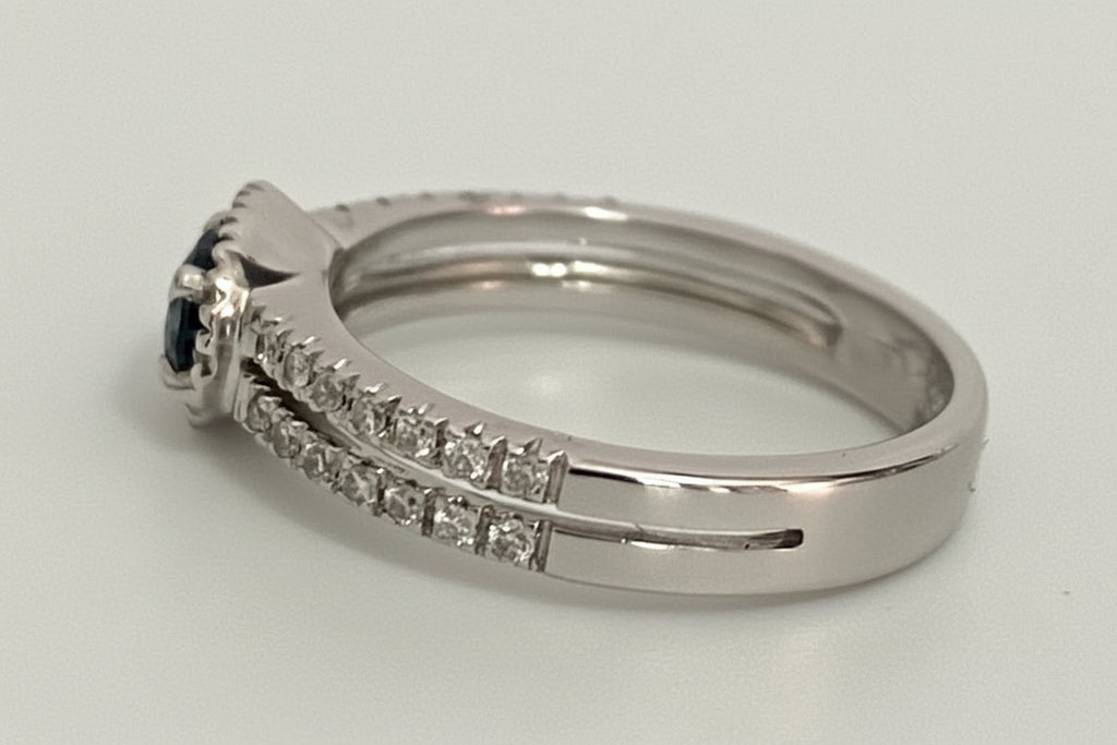 18ct White Gold Sapphire & 0.32ct Diamond Halo Engagement Ring